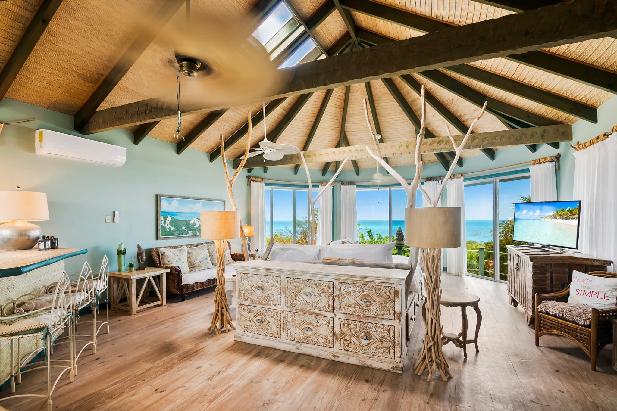 The curving beach below Sugar Beach Villa, Little Exuma