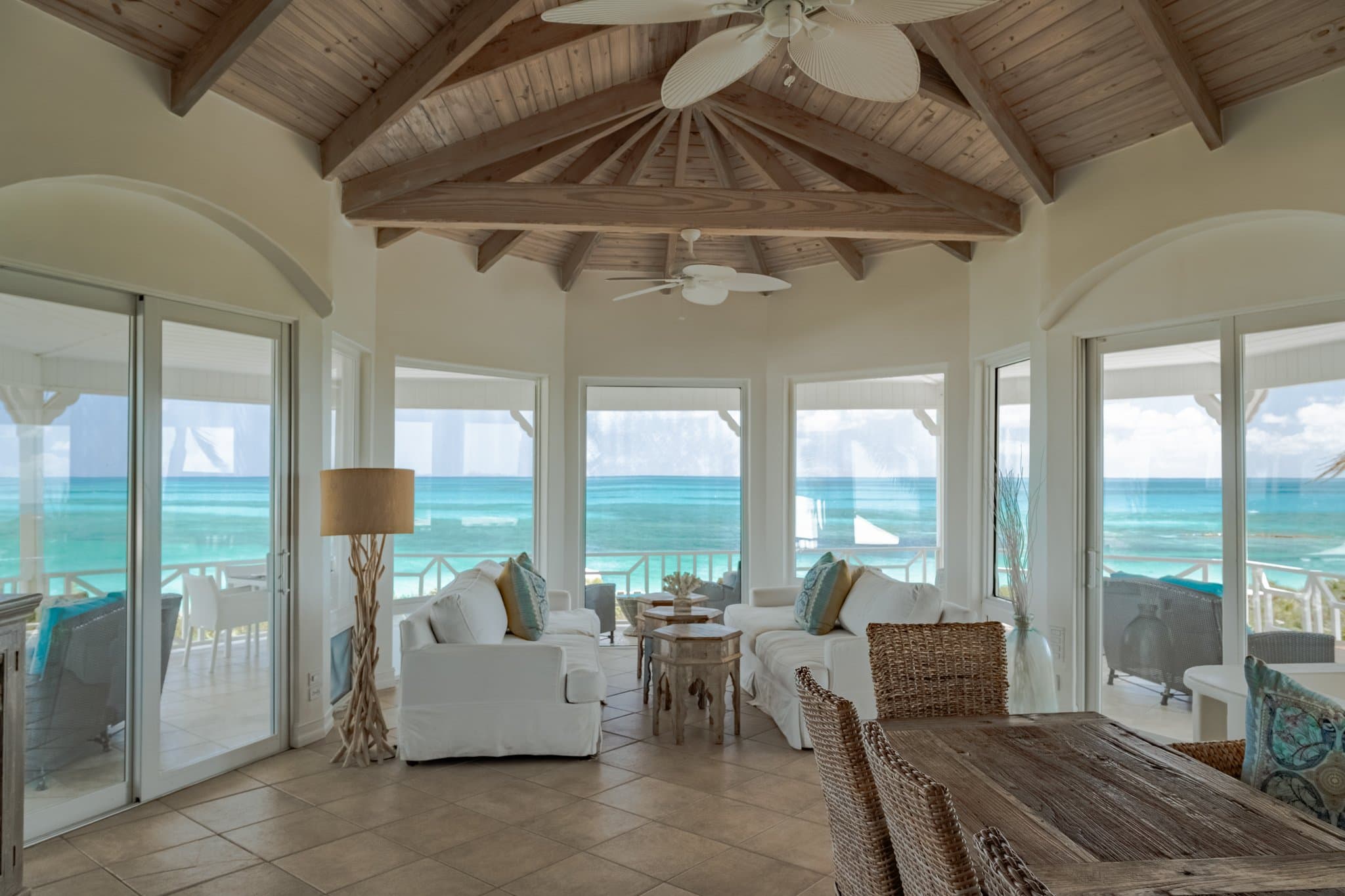 Chef's kitchen island prepared for a private dinner at Sugar Beach Villa